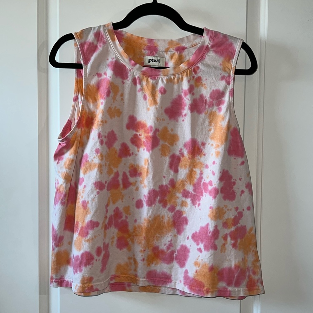 Pact Pink and Orange Tie-Dye Tank Top